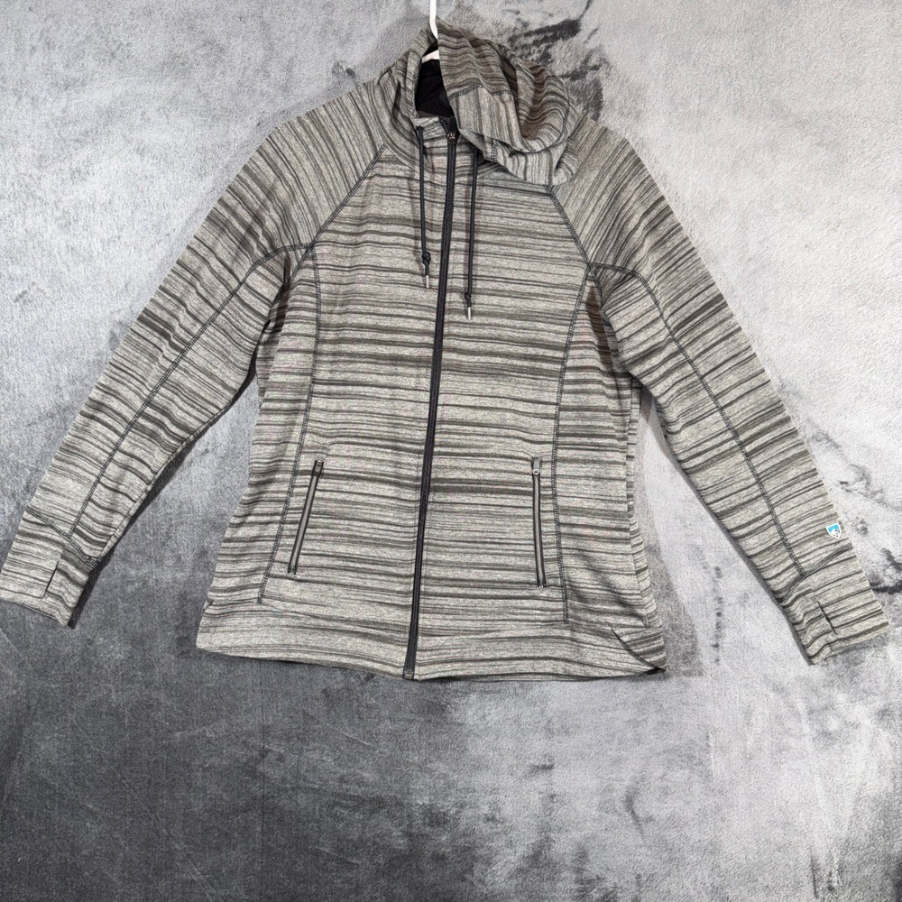 Kuhl Womens Gray Striped Full Zip Hoodie Thumbholes Style 4232 Size L